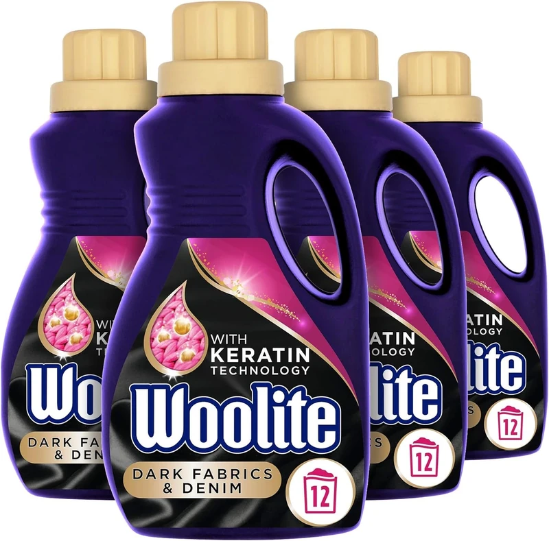 Woolite Liquid Laundry Detergent, 750ml, Pack of 4, For Dark Fabrics & Denim, Hand & Machine Wash, Revives Colours & Prevents Dulling, 48 Washes
