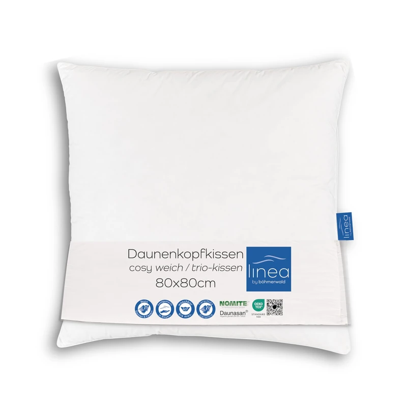 LINEA by böhmerwald cosy 3-chamber pillow, soft, 80 x 80 cm, interior: 100% feathers, outer chambers: 90% down/10% feather, suitable for allergy sufferers, washable up to 60 °C, produced in Germany