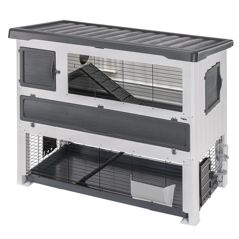 Ferplast Rabbit Hutch Double-Floor Grand Lodge 140 Plus, Outdoor Guinea Pig Cage With Accessories, overall size 134 x 73 x 117 Cm.