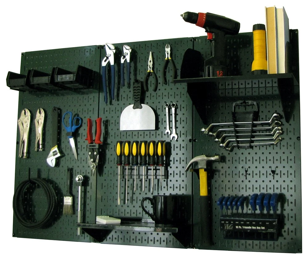 Wall Control Pegboard Organizer 4 ft. Metal Pegboard Standard Tool Storage Kit with Green Toolboard and Black Accessories