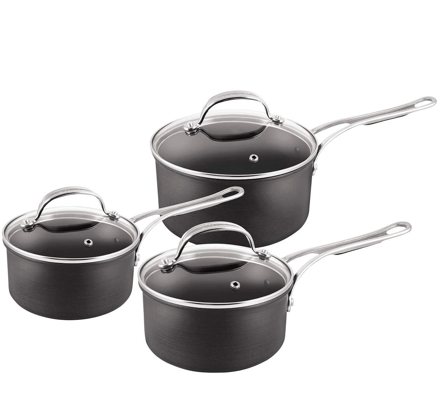 Jamie Oliver By Tefal Hard Anodised Saucepans with Lids, Set of 3, Black