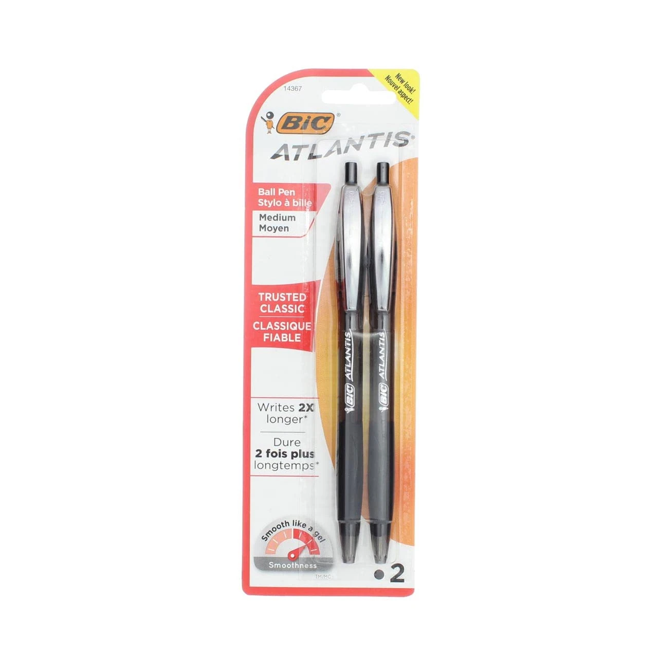 Wholesale CASE of 25 - Bic Atlantis Ballpoint Pens-Retractable Ballpoint Pen,Refillable,Medium Point,2/PK,Black