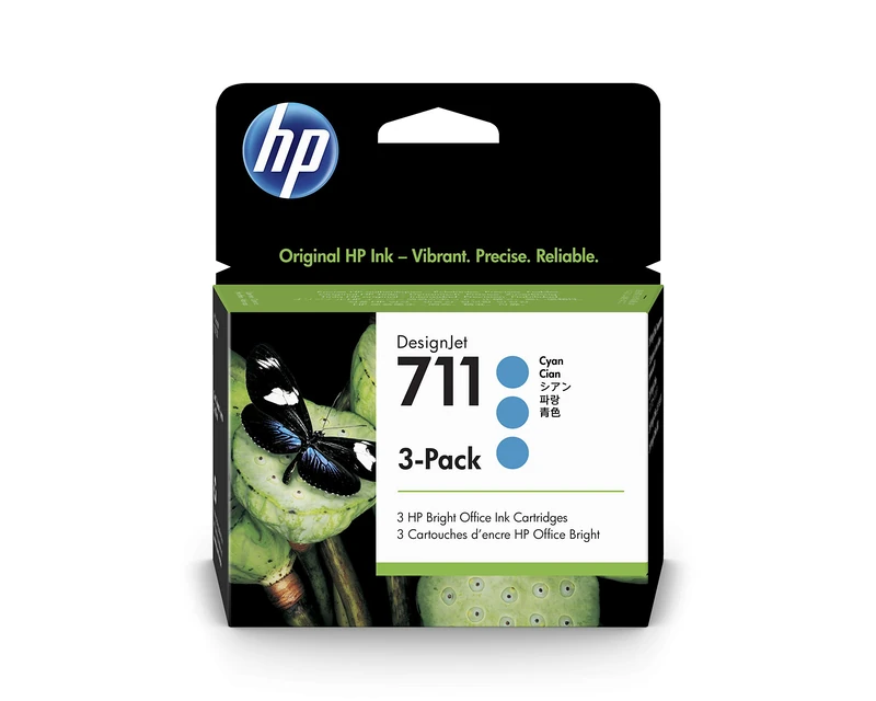 HP 711 CZ134A 3-Pack Cyan 29-ml Genuine HP Ink Cartridge with Original HP Ink, for HP DesignJet T120, T125, T130, T520, T525, T530 Large Format Plotter Printers and HP 711 DesignJet Printhead