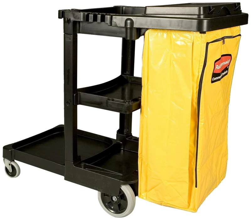 Rubbermaid Commercial Products 1805985, Cleaning Cart Janitor Cart (2 fixed casters / 2 swivel wheels) - Black
