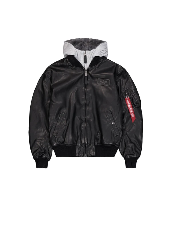 Alpha Industries Men's MA-1 D-Tec Faux Leather Bomber Jacket, Black/Grey, S
