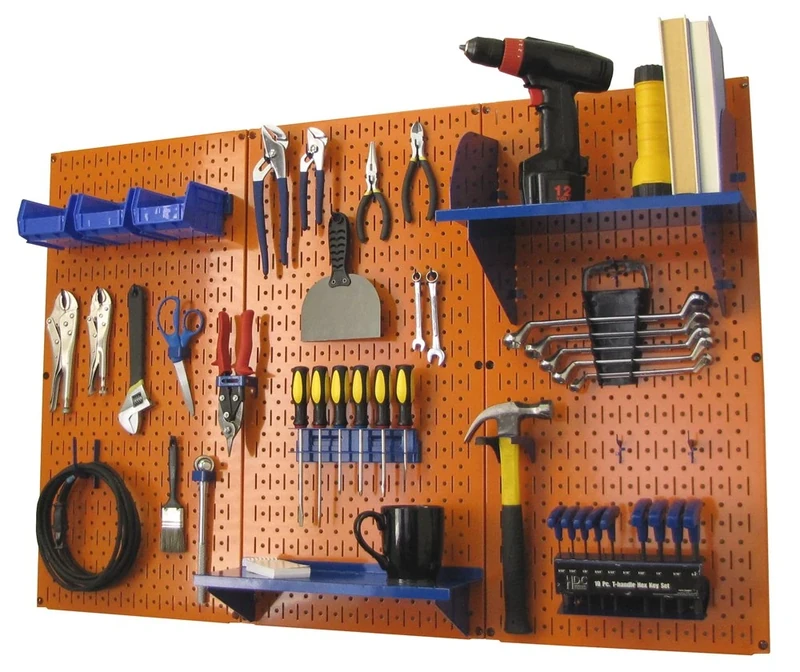 Wall Control Pegboard Organizer 4 ft. Metal Pegboard Standard Tool Storage Kit with Orange Toolboard and Blue Accessories