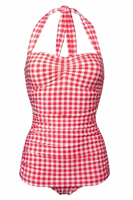 Esther Williams Women's 50S Pin Up One Piece Swimsuit (12, Red Gingham)