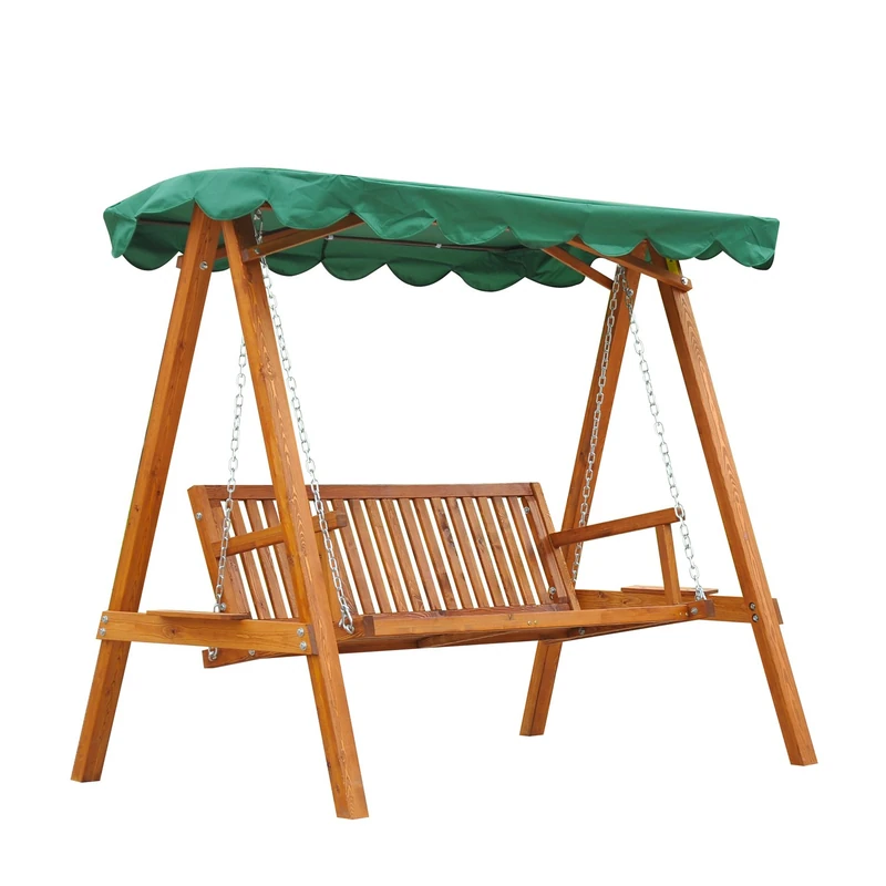 Outsunny 3 Seater Garden Swing Seat with Canopy, Wooden Swing Chair, Outdoor Hammock Bench for Balcony Patio Porch, Green