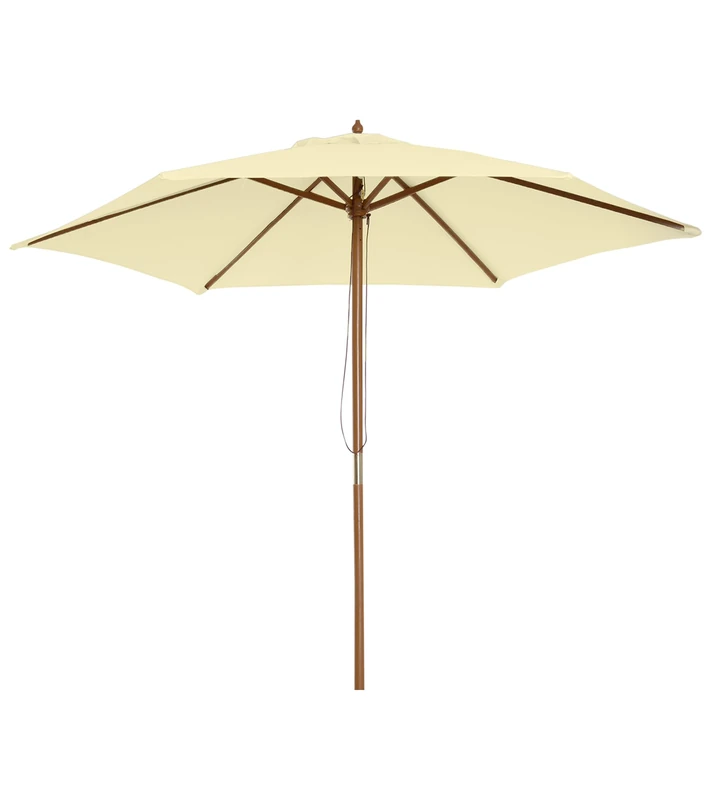 Outsunny 2.5m Wood Garden Parasol Sun Shade Patio Outdoor Wooden Umbrella Canopy Cream White