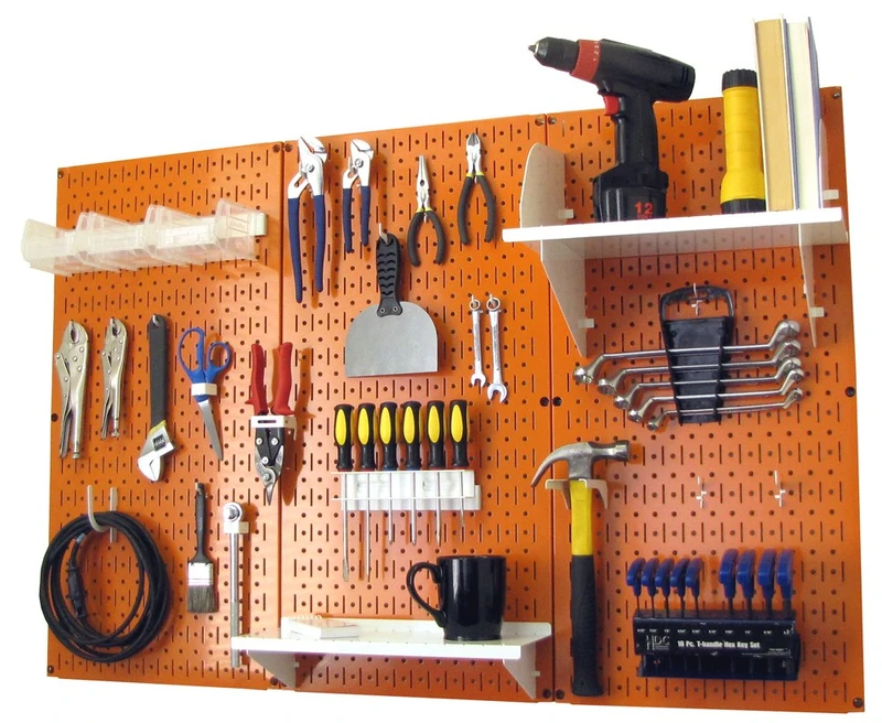 Wall Control Pegboard Organizer 4 ft. Metal Pegboard Standard Tool Storage Kit with Orange Toolboard and White Accessories