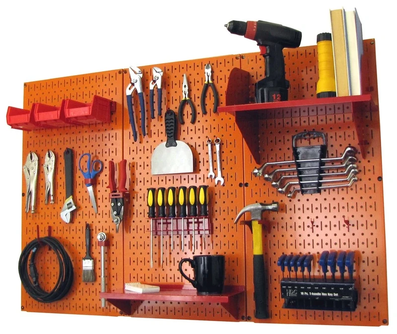 Wall Control Pegboard Organizer 4 ft. Metal Pegboard Standard Tool Storage Kit with Orange Toolboard and Red Accessories