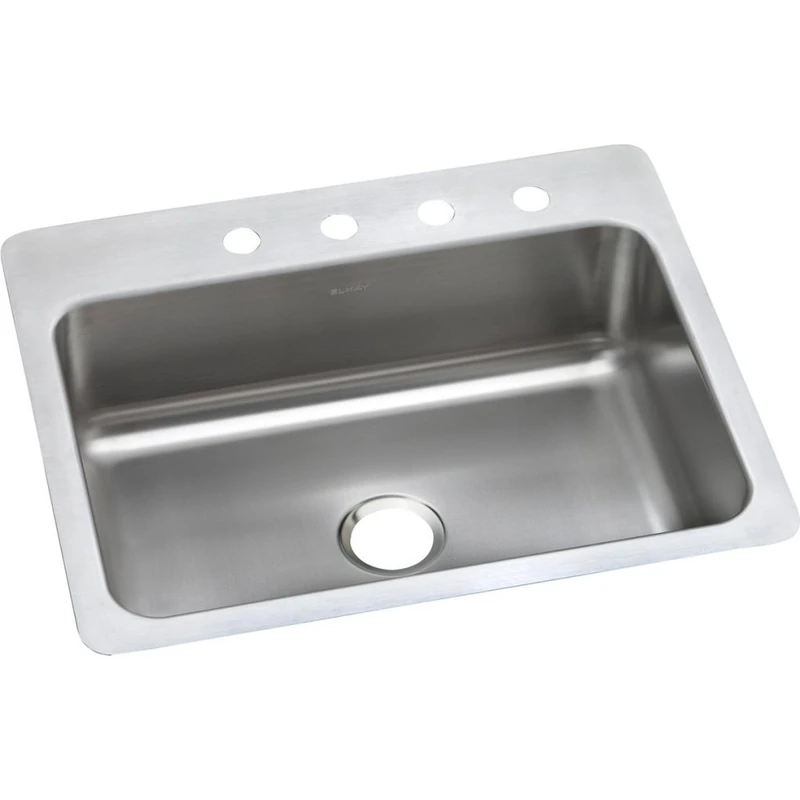 Elkay DSESR12722MR2 Dayton Elite 20 Gauge Stainless Steel 27" x 22" x 8.0625" Single Bowl Dual/Universal Mount Kitchen Sink, 2 Faucet Holes (Middle & Right), 27 x 22 x 8.0625 - Image 1