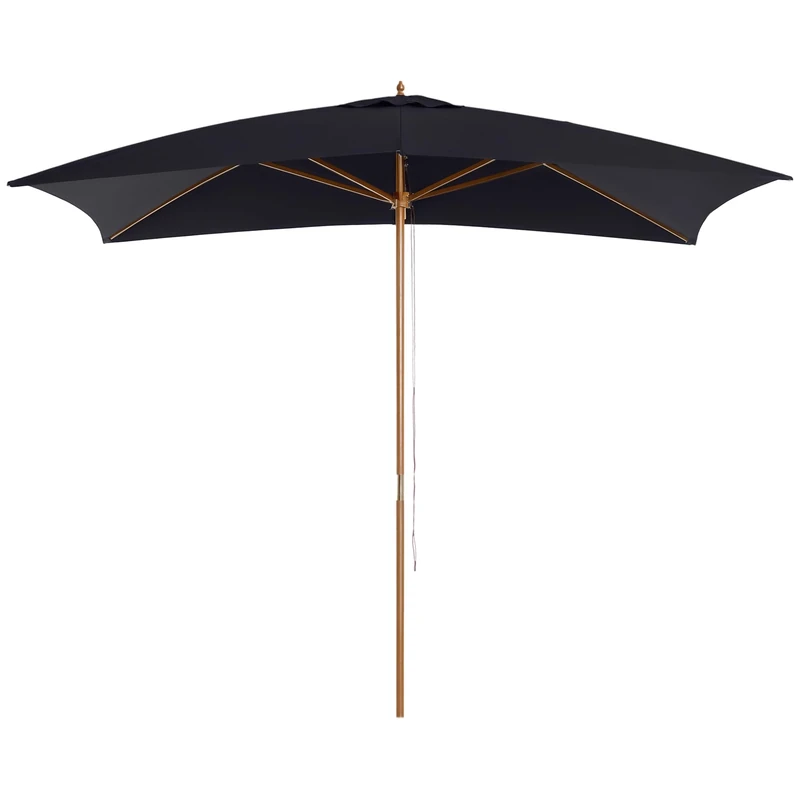 Outsunny 2 x 3m Wooden Garden Parasol Umbrella Outdoor Sun Shade Canopy, Table Market Umbrella with Vent, 38 mm Pole, Rope Pulley Mechanism, Black
