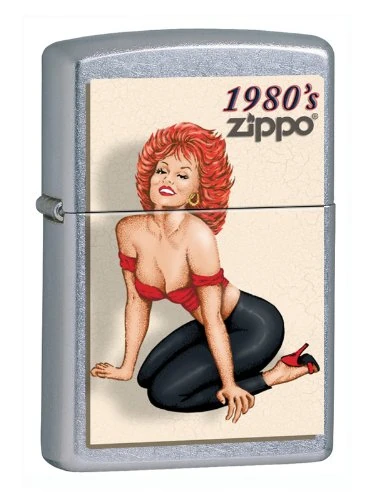 Zippo 1980 Pin Up Girl Storm Lighter, Colorful Printing, Refillable, Windproof Design, Gift Box, Made in USA, Chrome (Street Chrome)
