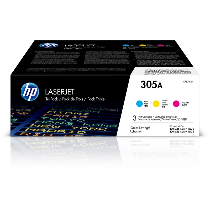 HP CF370AM 305A Original LaserJet Toner Cartridges, Cyan/Magenta/Yellow, Multipack