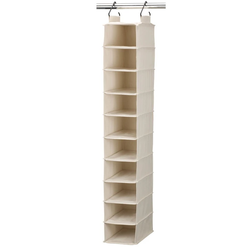 Household Essentials Hanging Shoe Organizer, 10 Wide Cubbies with Cedarline Pockets, Heavy-Duty Cotton Canvas, Removable and Industrial Hooks, Natural - Image 1