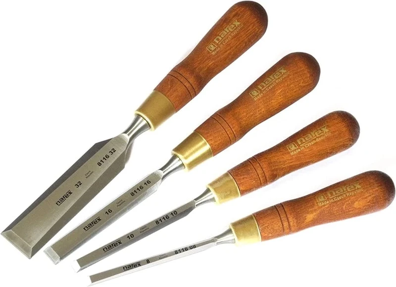 Narex Premium Bevel Edge Chisel Set with Stained Hornbeam Wood Handles, Set of 4 pcs