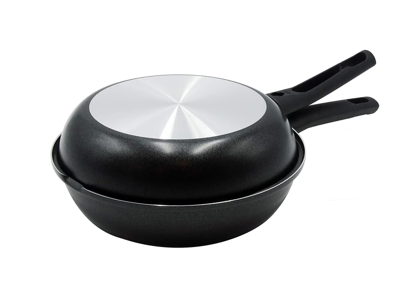 Pentole Agnelli Family Cooking Pastry Double Frying Pan with Handle, Diameter 26 Cm, Silver