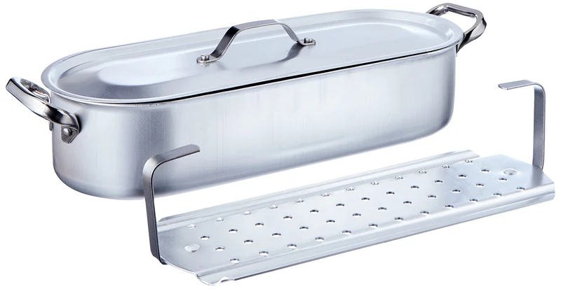 Pentole Agnelli Professional Aluminium 3 Mm. Fish Kettle With Grid, Lid And Handles, Length 40 Cm.