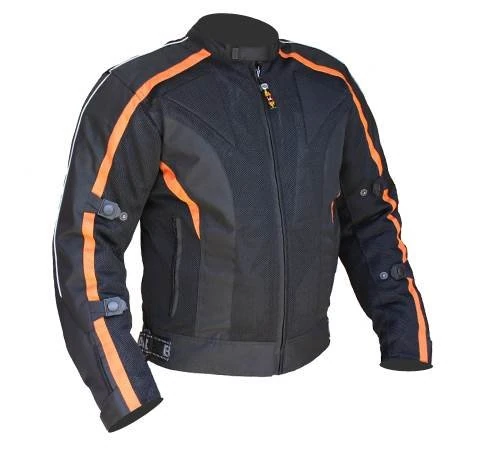 Bikers Gear Australia Chicane Lightweight Summer Air Flow Mesh Vented Motorcycle Jacket with CE 1621-1 Removable Armour Waterproof Liner Cordura, Black / Orange 5XL 50"