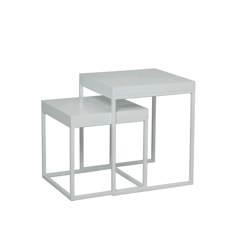 TemaHome Honeycomb Panel Plus Metal Prairie Nesting Side Tables with High Gloss White Plus White Lacquered Feet, 50 x 50 x 65 cm, White