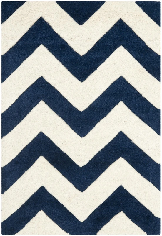 Safavieh Contemporary Indoor Hand Tufted Accent Area Rug, Chatham Collection, CHT715, in Dark Blue / Ivory, 61 X 91 cm for Living Room, Bedroom or Any Indoor Space - Image 1