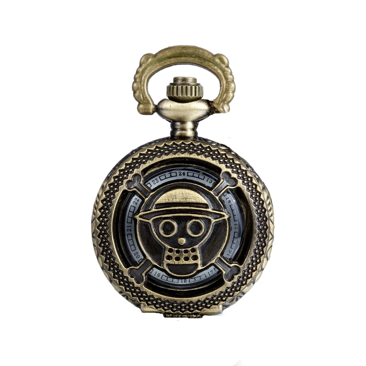 JewelryWe Steampunk Bronze Pocket Watch Pendant Vintage Skull on Lid 30" Chain Long Sweater Necklace Bag