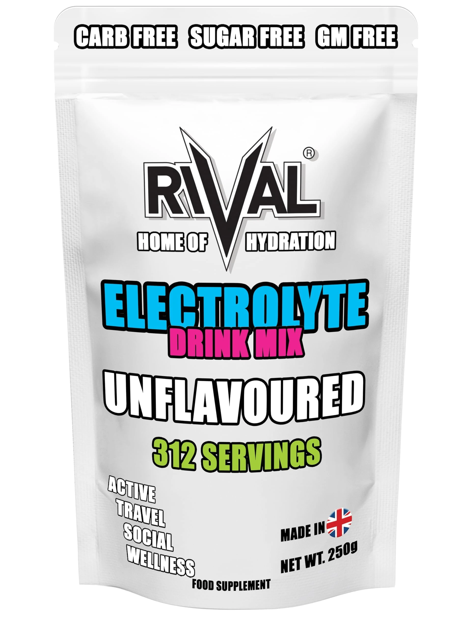 312 Servings Electrolyte Powder 250g Unflavoured add to Flavour Drink of Your Choice, Sugar Free, Zero Sweetener, Vegan, Keto Friendly, Snake Diet Fasting Salts - Made in The UK Scoop Included