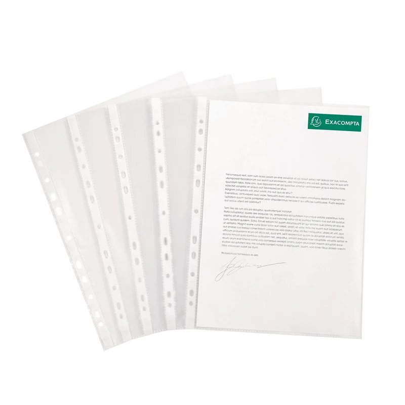 Exacompta - Ref 3194E - Clear PVC Punched Pockets - Suitable for A4 Documents, Landscape Orientation, Top Opening, Reinforced Pre-Punched Side - Bag of 100