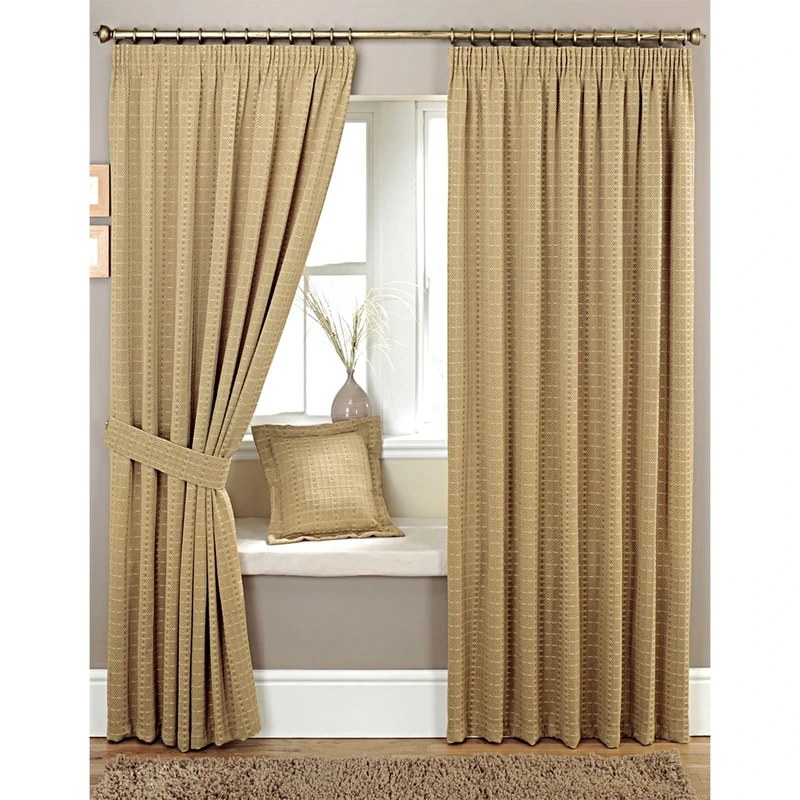 Just Contempo Woven Pencil Pleat Lined Curtains, Beige, 64x54 inches