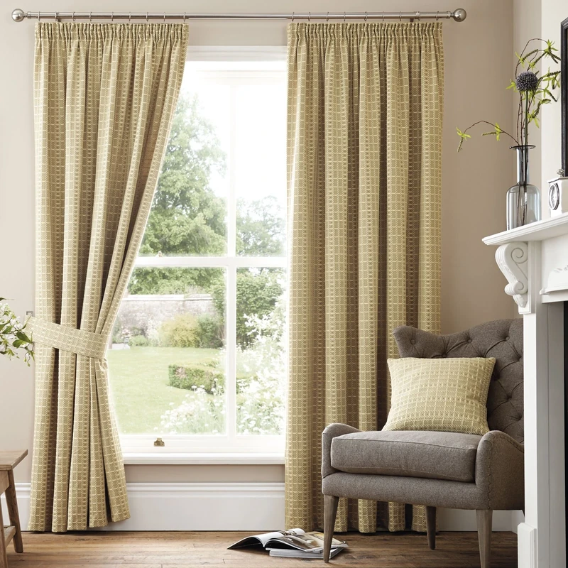 Just Contempo Woven Pencil Pleat Lined Curtains, Natural Cream, 44x72 inches