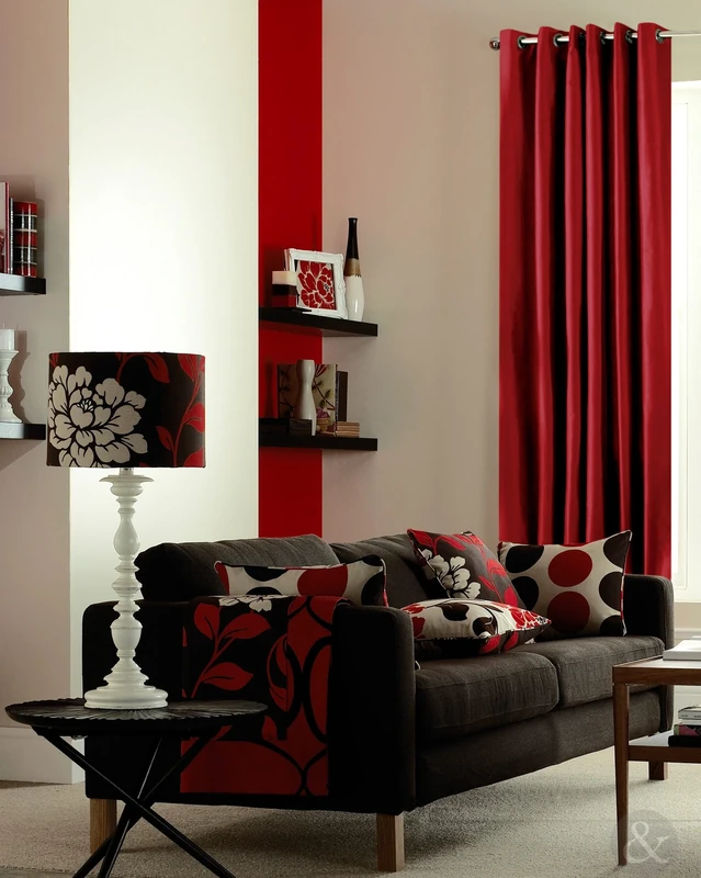 Just Contempo Faux Silk Eyelet Lined Curtains, Red, 90x108 inches