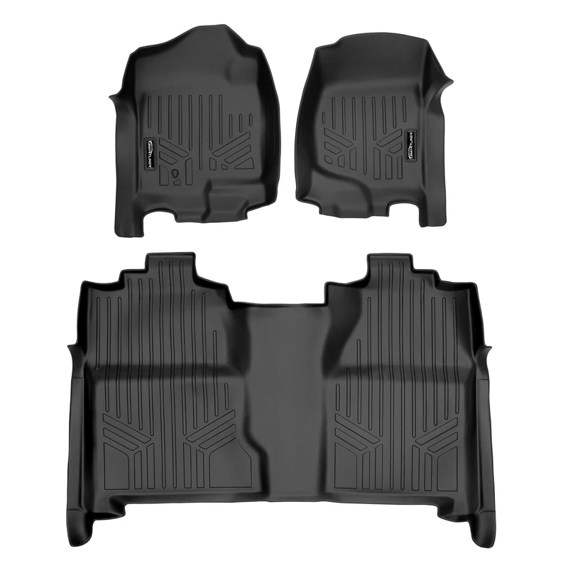 MAXLINER Floor Mats 2 Row Liner Set Black for 2007-2013 Silverado/Sierra 1500 Crew Cab - 2007-2014 2500/3500 HD Crew Cab