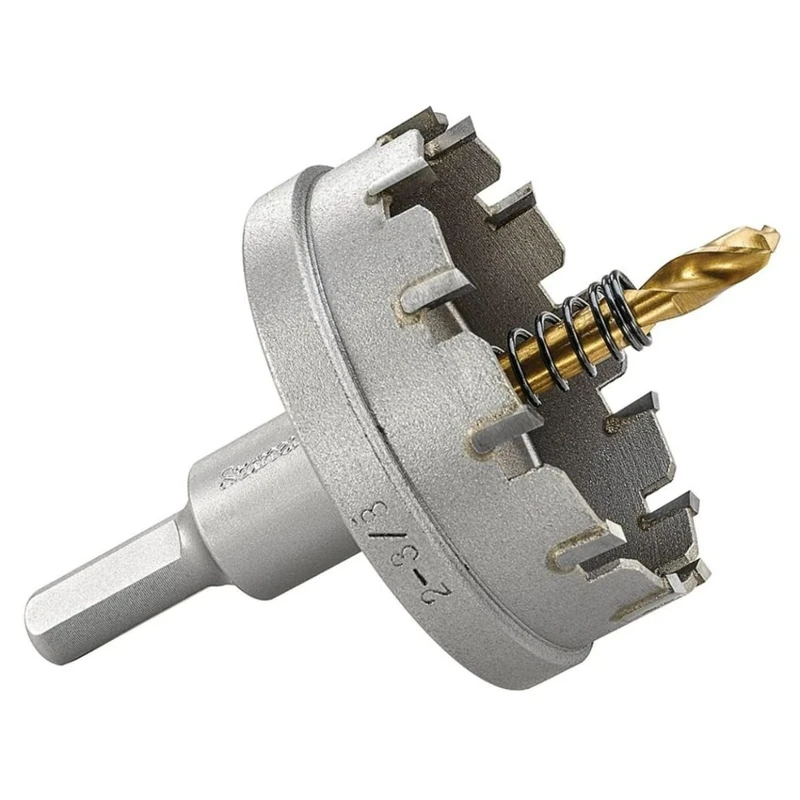 Starrett Tungsten Carbide Tipped Hole Saw - SM60 Sheet Metal Cutter With Arbor & Pilot Drill Bit - For Drilling Stainless Steel Aluminum Alloy - 60 mm