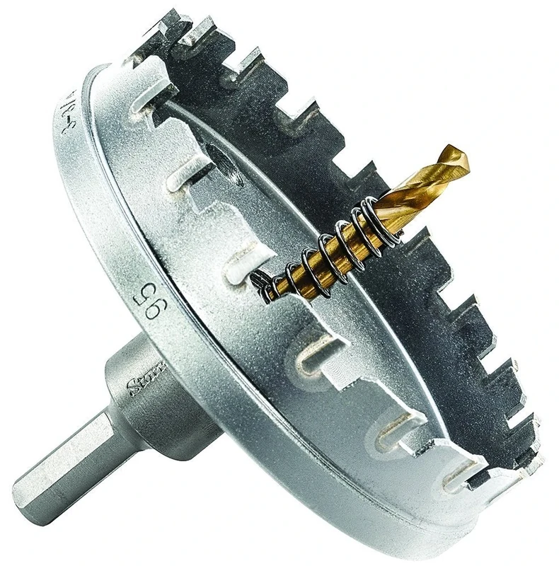 Starrett Tungsten Carbide Tipped Hole Saw - SM95 Sheet Metal Cutter With Arbor & Pilot Drill Bit - For Drilling Stainless Steel Aluminum Alloy - 95 mm