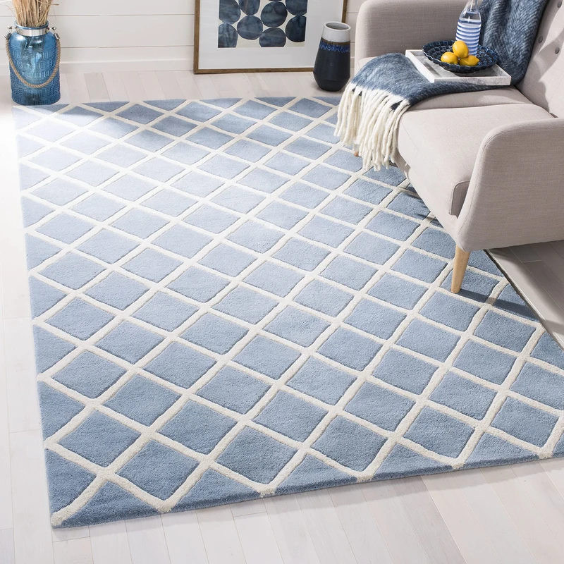 Safavieh Contemporary Indoor Hand Tufted Rectangle Area Rug, Chatham Collection, CHT718, in Blue / Ivory, 122 X 183 cm for Living Room, Bedroom or Any Indoor Space