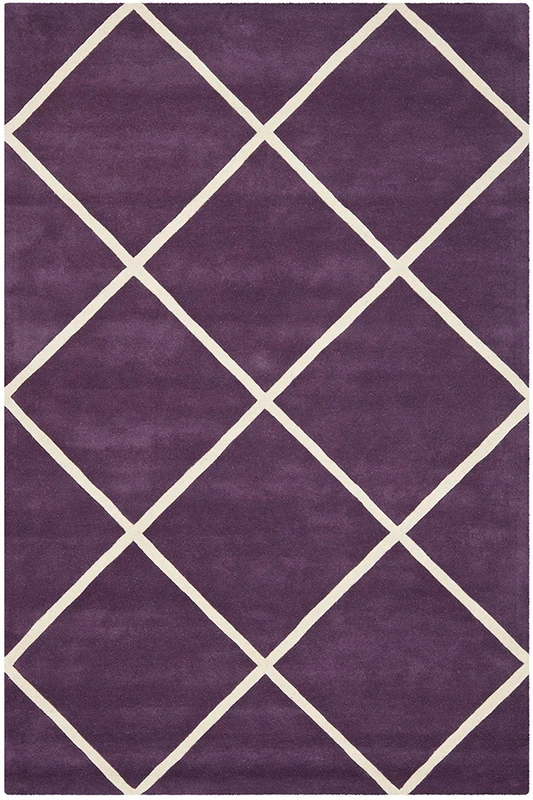 Safavieh Contemporary Indoor Hand Tufted Rectangle Area Rug, Chatham Collection, CHT720, in Purple / Ivory, 122 X 183 cm for Living Room, Bedroom or Any Indoor Space