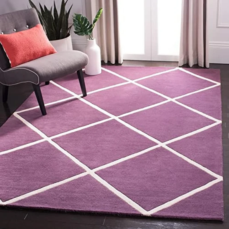 Safavieh Contemporary Indoor Hand Tufted Rectangle Area Rug, Chatham Collection, CHT720, in Purple / Ivory, 183 X 274 cm for Living Room, Bedroom or Any Indoor Space