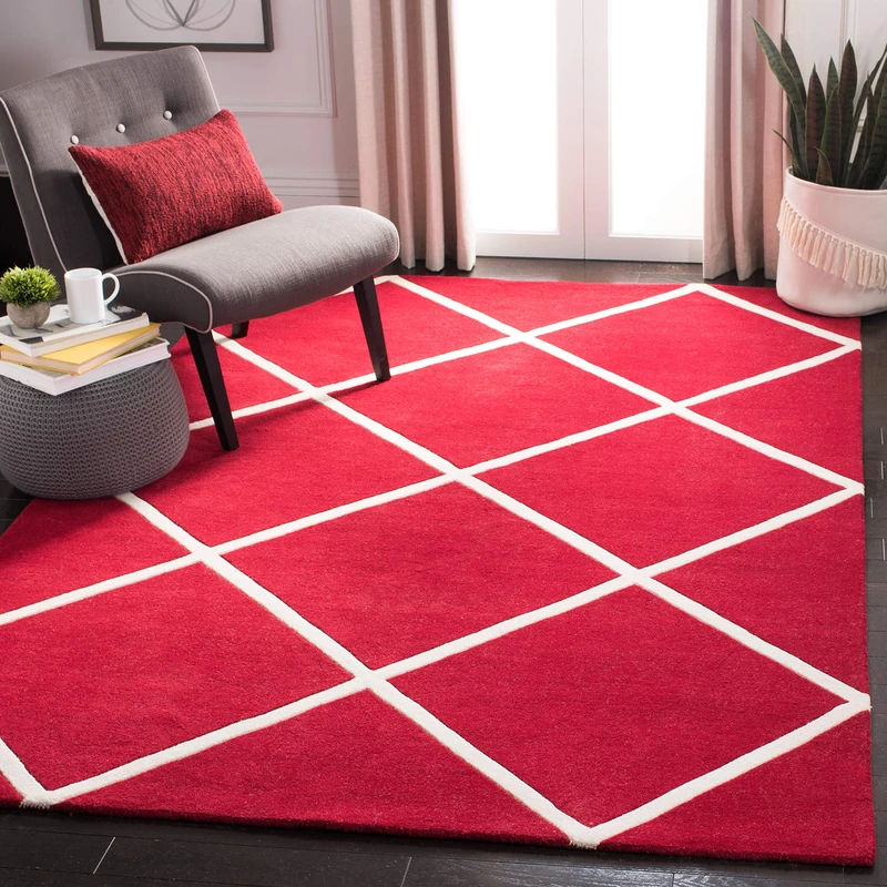 Safavieh Contemporary Indoor Hand Tufted Rectangle Area Rug, Chatham Collection, CHT720, in Red / Ivory, 183 X 274 cm for Living Room, Bedroom or Any Indoor Space