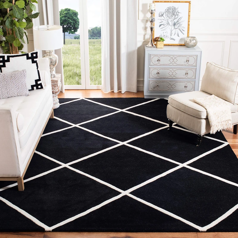 Safavieh Contemporary Indoor Hand Tufted Rectangle Area Rug, Chatham Collection, CHT720, in Black / Ivory, 122 X 183 cm for Living Room, Bedroom or Any Indoor Space