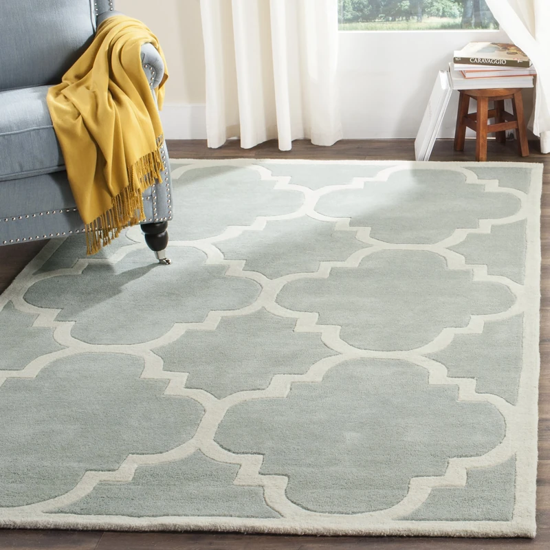 Safavieh Contemporary Indoor Hand Tufted Rectangle Area Rug, Chatham Collection, CHT730, in Grey / Ivory, 152 X 244 cm for Living Room, Bedroom or Any Indoor Space