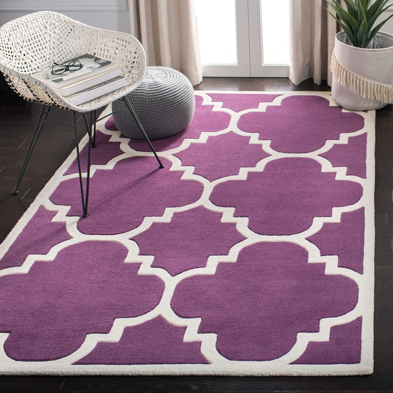 Safavieh Contemporary Indoor Hand Tufted Rectangle Area Rug, Chatham Collection, CHT730, in Purple / Ivory, 152 X 244 cm for Living Room, Bedroom or Any Indoor Space