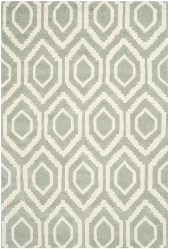 Safavieh Contemporary Indoor Hand Tufted Rectangle Area Rug, Chatham Collection, CHT731, in Grey / Ivory, 122 X 183 cm for Living Room, Bedroom or Any Indoor Space