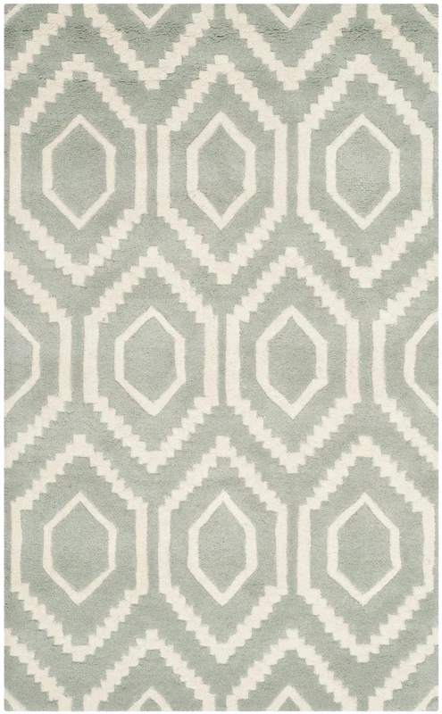 Safavieh Contemporary Indoor Hand Tufted Rectangle Area Rug, Chatham Collection, CHT731, in Grey / Ivory, 91 X 152 cm for Living Room, Bedroom or Any Indoor Space
