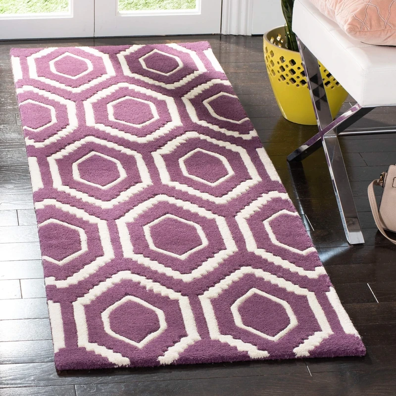 Safavieh Contemporary Indoor Hand Tufted Runner Area Rug, Chatham Collection, CHT731, in Purple / Ivory, 69 X 213 cm for Living Room, Bedroom or Any Indoor Space