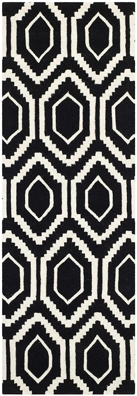 Safavieh Contemporary Indoor Hand Tufted Runner Area Rug, Chatham Collection, CHT731, in Black / Ivory, 69 X 213 cm for Living Room, Bedroom or Any Indoor Space