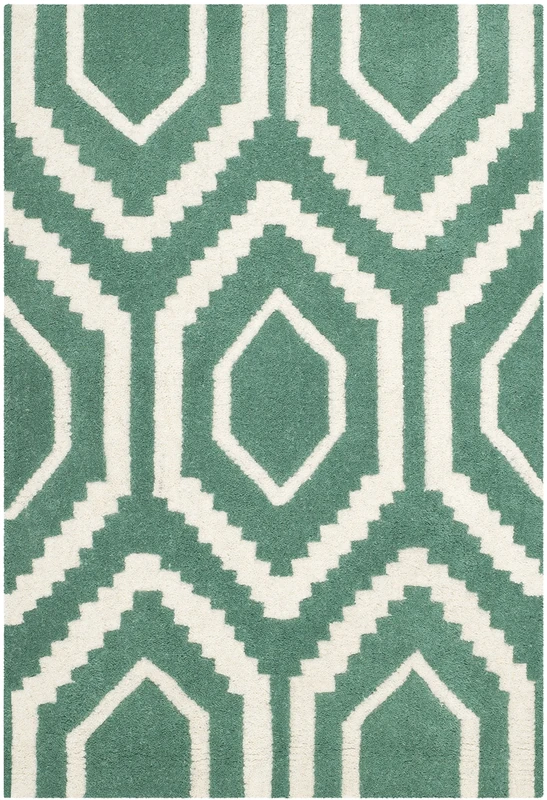 Safavieh Contemporary Indoor Hand Tufted Accent Area Rug, Chatham Collection, CHT731, in Teal / Ivory, 61 X 91 cm for Living Room, Bedroom or Any Indoor Space