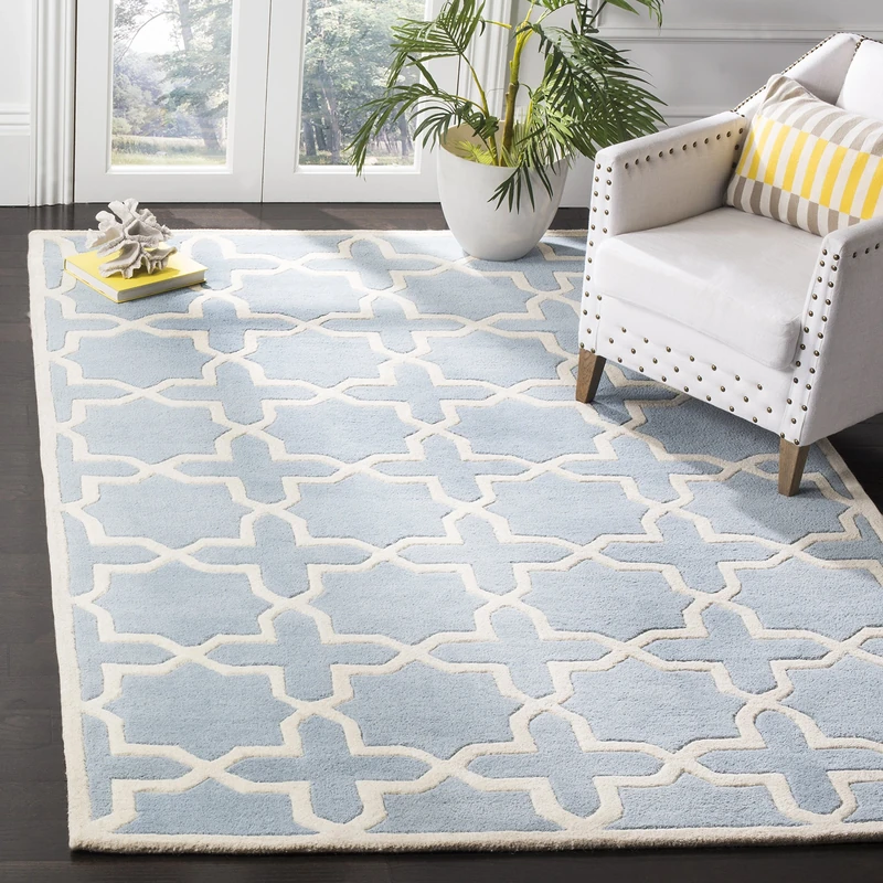 Safavieh Contemporary Indoor Hand Tufted Rectangle Area Rug, Chatham Collection, CHT732, in Blue / Ivory, 152 X 244 cm for Living Room, Bedroom or Any Indoor Space