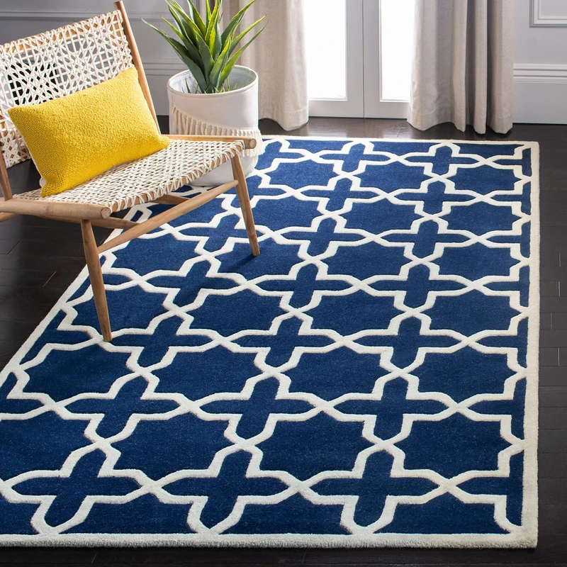 Safavieh Contemporary Indoor Hand Tufted Rectangle Area Rug, Chatham Collection, CHT732, in Dark Blue / Ivory, 152 X 244 cm for Living Room, Bedroom or Any Indoor Space