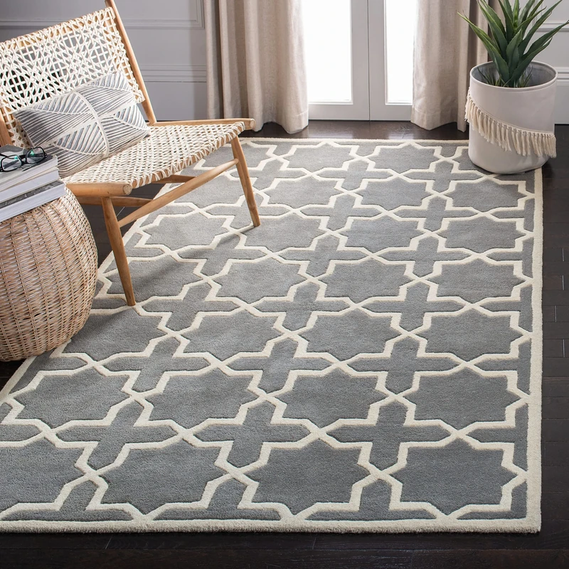 Safavieh Contemporary Indoor Hand Tufted Rectangle Area Rug, Chatham Collection, CHT732, in Dark Grey / Ivory, 152 X 244 cm for Living Room, Bedroom or Any Indoor Space